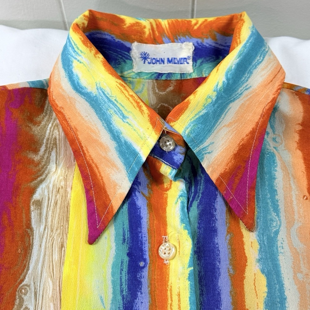 Vintage 70s John Meyer Psychedelic Abstract Art Blouse Womens M Button Up USA - Picture 9 of 15